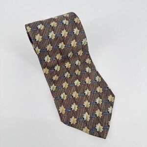 Ermenegildo Zegna Silk Tie Made in Italy Brown Floral Leaf Pattern Luxury‎